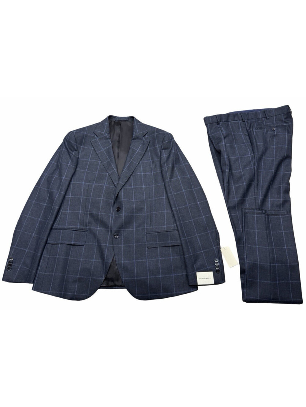 Luigi Bianchi Wool Suit 2 Piece Windowpane Navy Blue Size EU 54 R US 44 R | 38 W